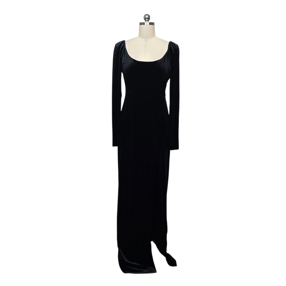 BHLDN Black Velvet Long Sleeve Scoop Neck Maxi Dress Gown Size Medium Formal